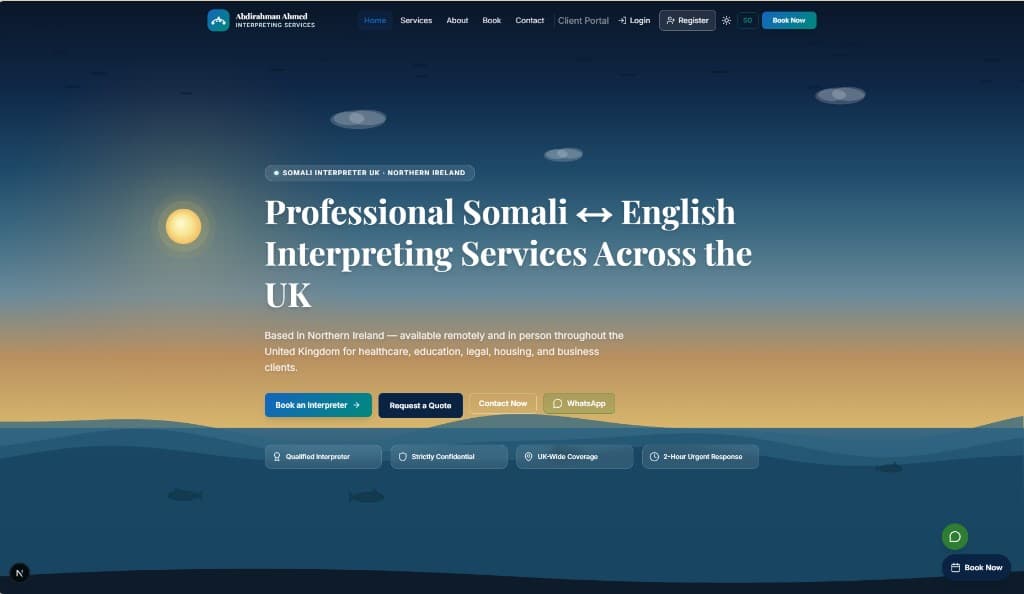 Abdirahman Ahmed Interpreting Services platform homepage